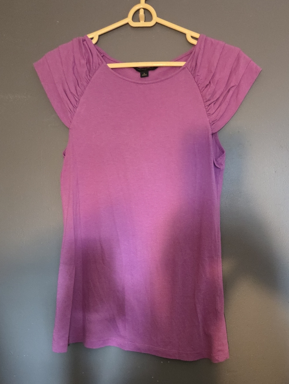 Banana Republic Purple Short Sleeve Tank with Ruched Cap Sleeves
